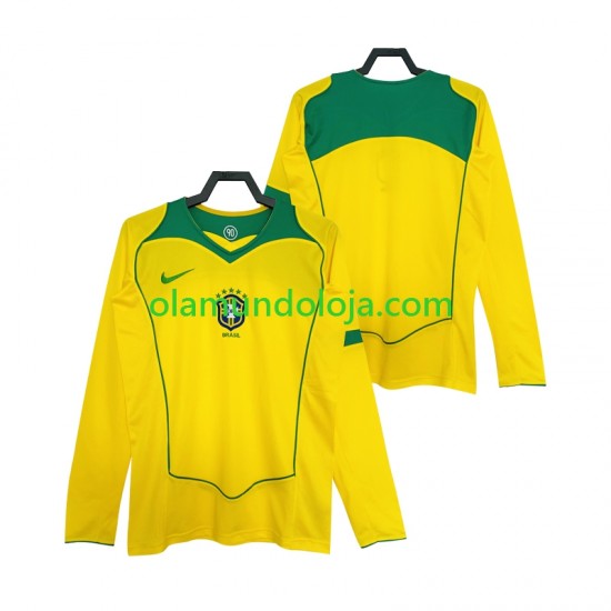 Camisola Brasil Retro Homem Equipamento Primeiro 2004 Manga Comprida
